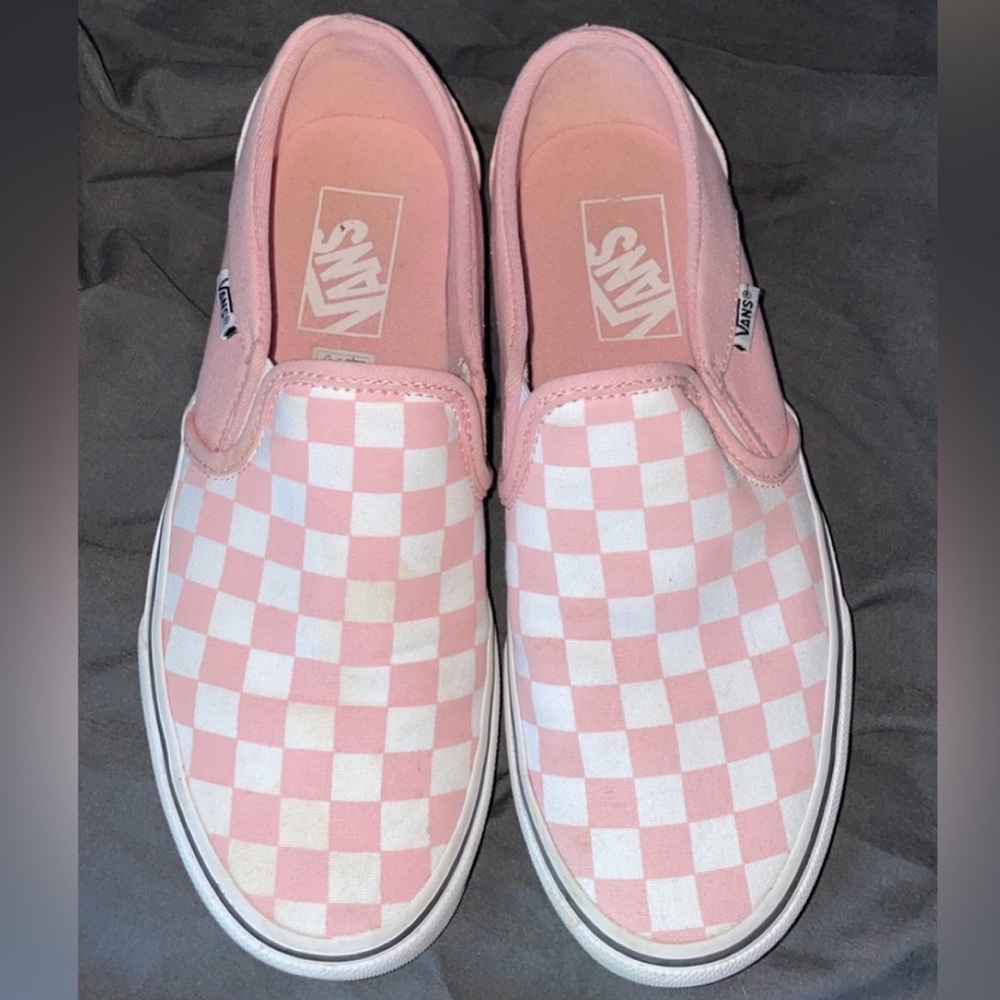 Vans in pink and white checkerboard and only worn once